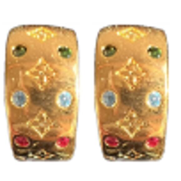 Louis Vuitton Gold Hoop with Multi-Colored Crystals Earrings (CDXX040) - Picture 2 of 5
